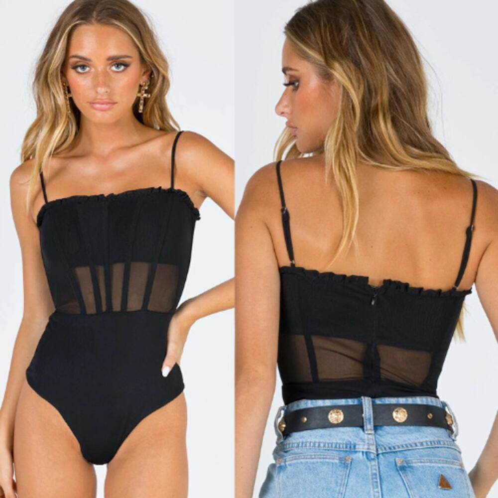 Princess Polly Black Mesh Bustier Bodysuit